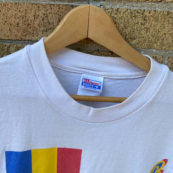 Vintage 1998 EuroSport Fifa World Cup Soccer Shirt Romania XL Hanes Beefy T - Picture 5 of 5